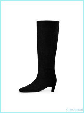 Faux Suede Knee High Boots Square Toe Kitten Heel Tall Boots